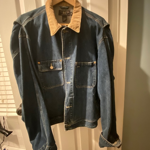 RRL by RALPH LAUREN Size XL Blue Taupe Cotton RARE Trucker Jacket - Picture 11 of 13